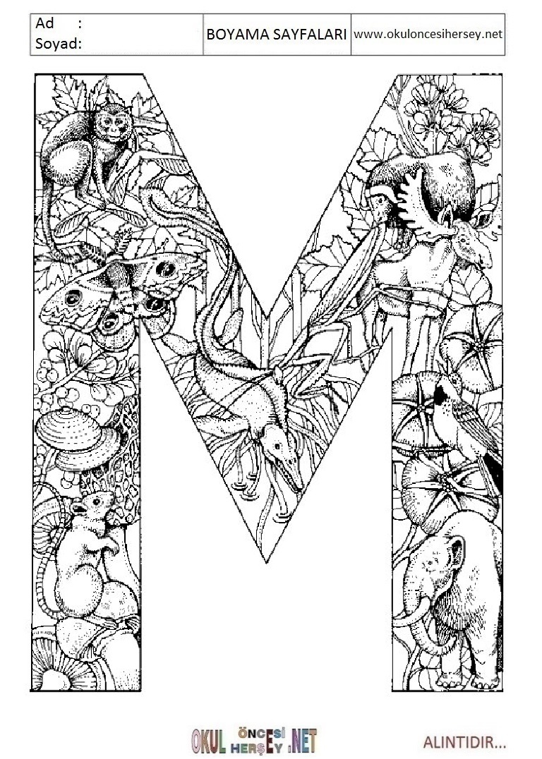 Harfler Boyama Sayfaları