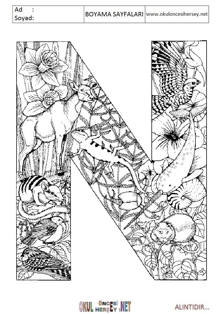 Harfler Boyama Sayfaları