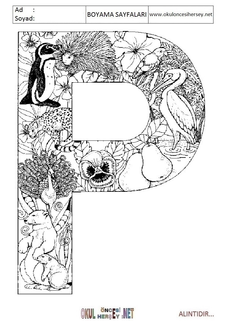 Harfler Boyama Sayfaları