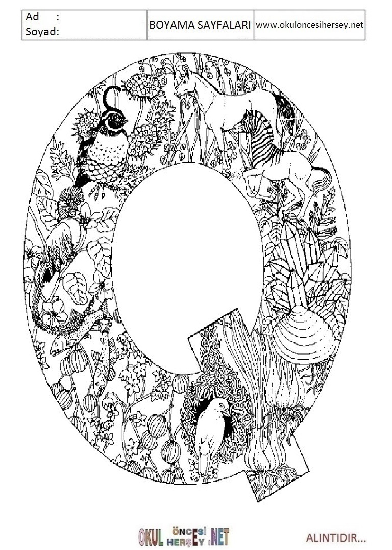 Harfler Boyama Sayfaları