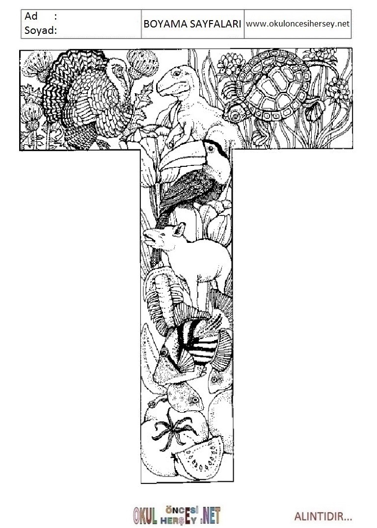 Harfler Boyama Sayfaları