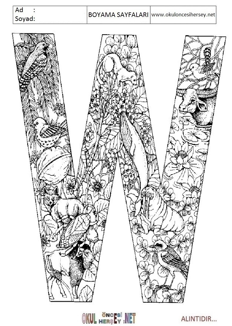 Harfler Boyama Sayfaları