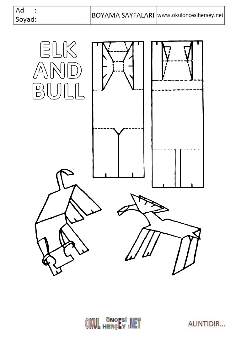 Çocuklar İçin  Origami Boyama Sayfaları 