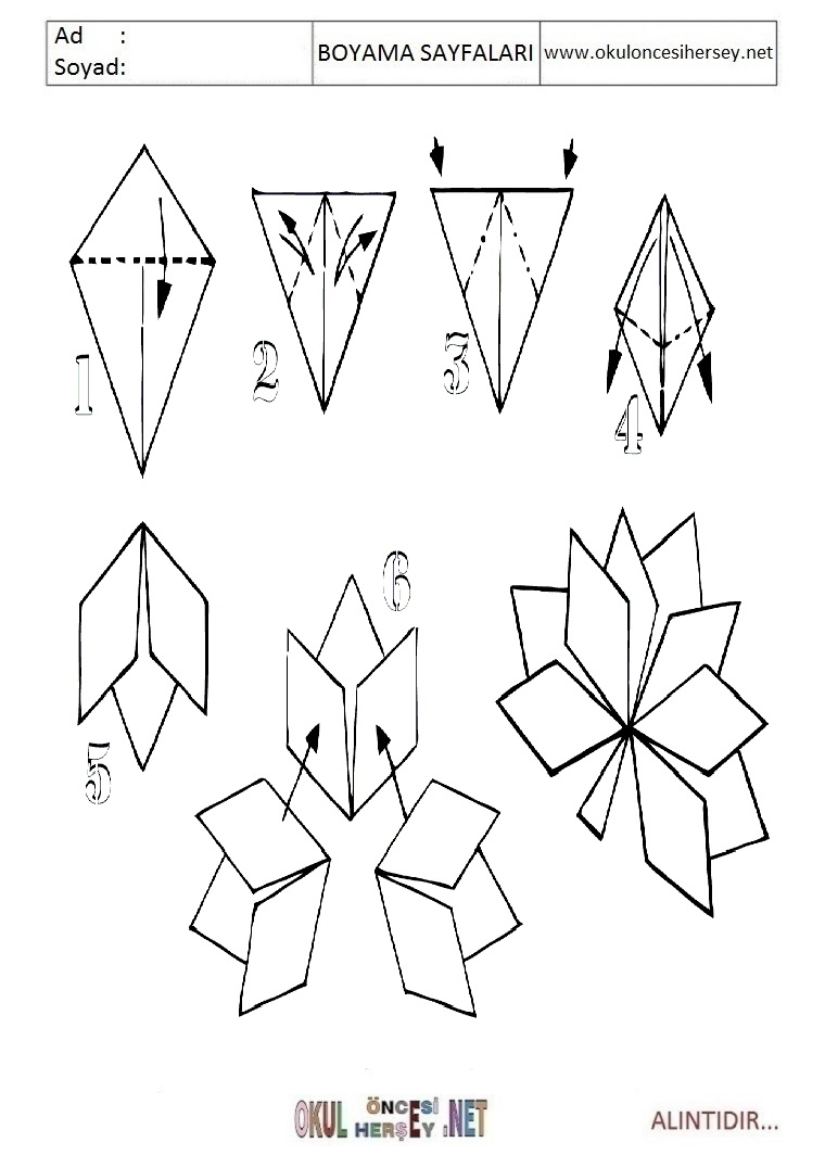Çocuklar İçin  Origami Boyama Sayfaları 