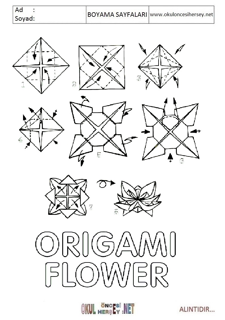 Çocuklar İçin  Origami Boyama Sayfaları 