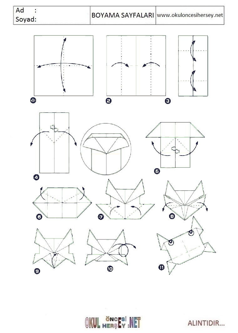 Çocuklar İçin  Origami Boyama Sayfaları 