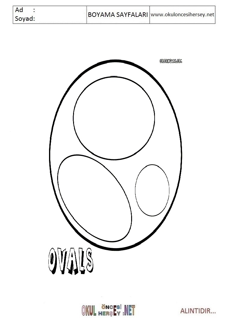 Çocuklar İçin  Oval Boyama Sayfaları 