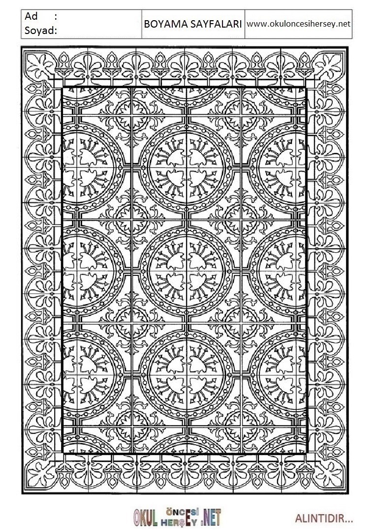 Çocuklar İçin  Halı-Deseni Boyama Sayfaları 