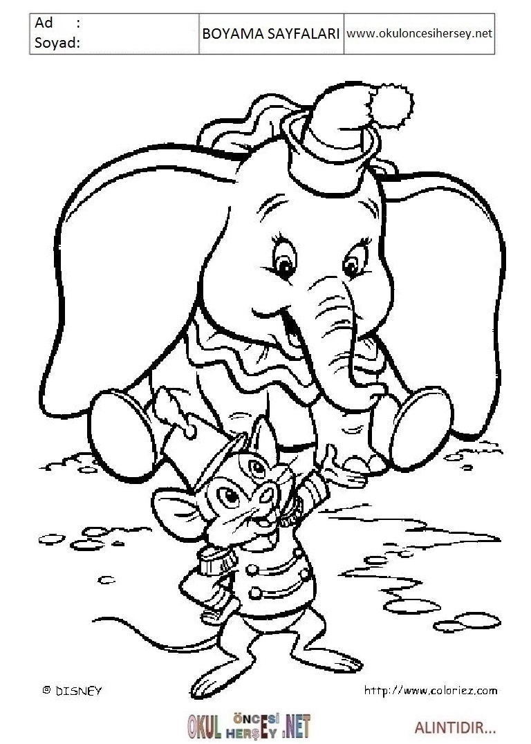Çocuklar İçin Dumbo Boyama Sayfaları 