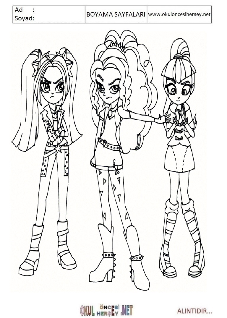 Çocuklar İçin Equestria Girls Boyama Sayfaları 