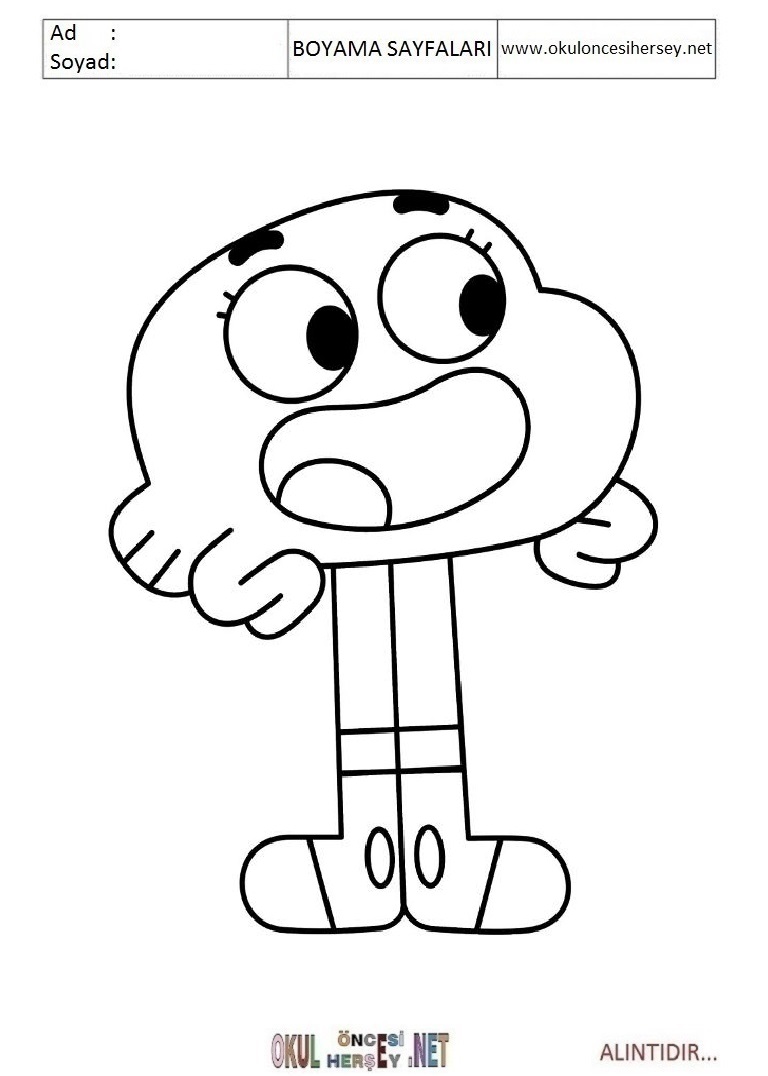 Çocuklar İçin Gumball Boyama Sayfaları 