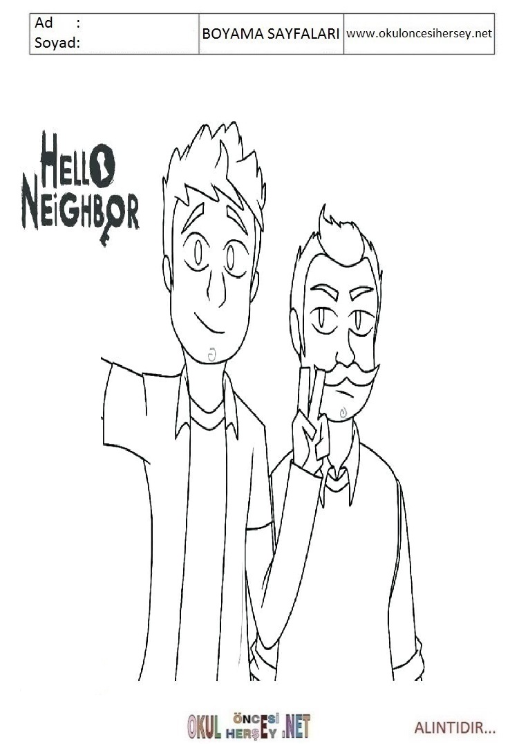 Çocuklar İçin Hello Neighbor Boyama Sayfaları 
