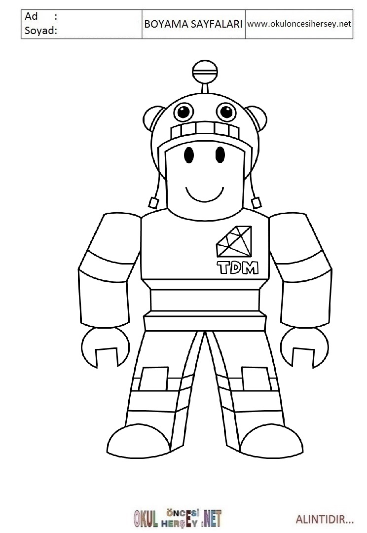 Çocuklar İçin Roblox Boyama Sayfaları 