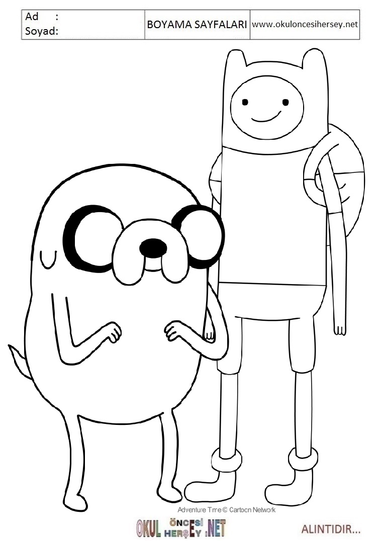 Çocuklar İçin Adventure Time Boyama Sayfaları 