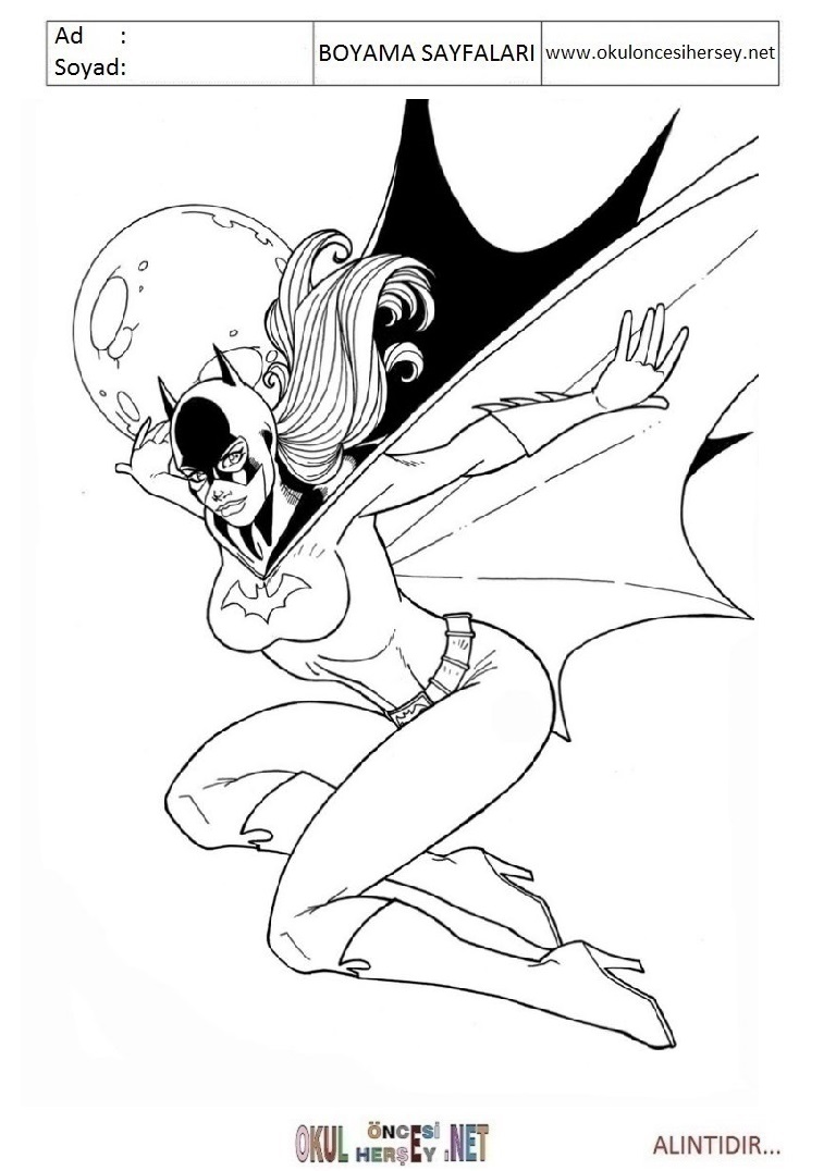 Çocuklar İçin Batgirl Boyama Sayfaları 
