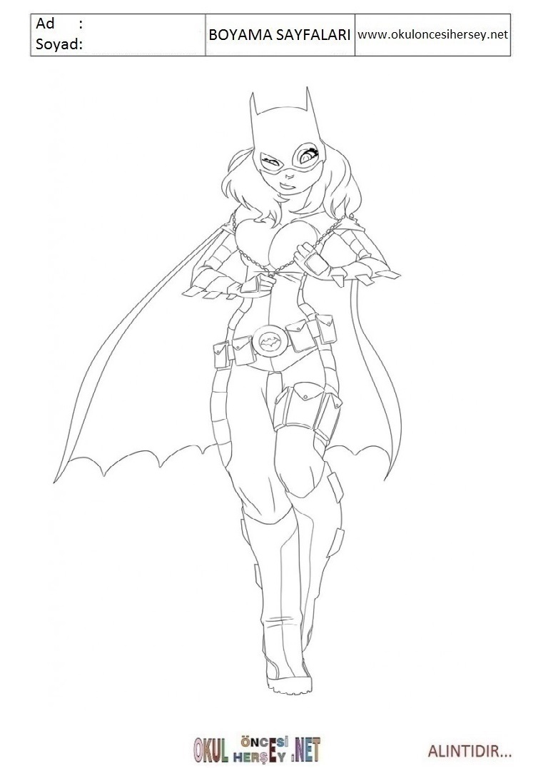 Çocuklar İçin Batgirl Boyama Sayfaları 