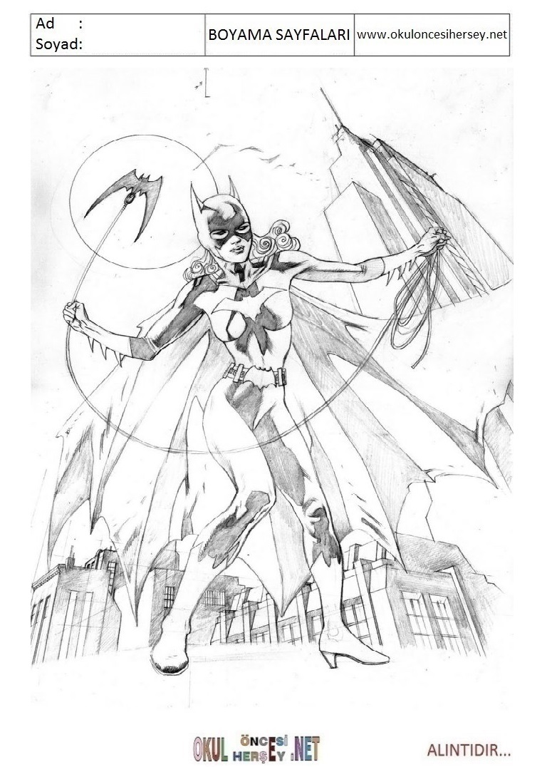 Çocuklar İçin Batgirl Boyama Sayfaları 