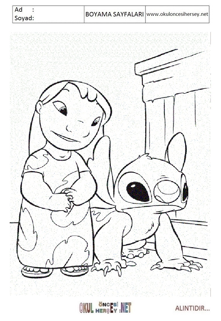 Çocuklar İçin Lilo ve Stitch Boyama Sayfaları 