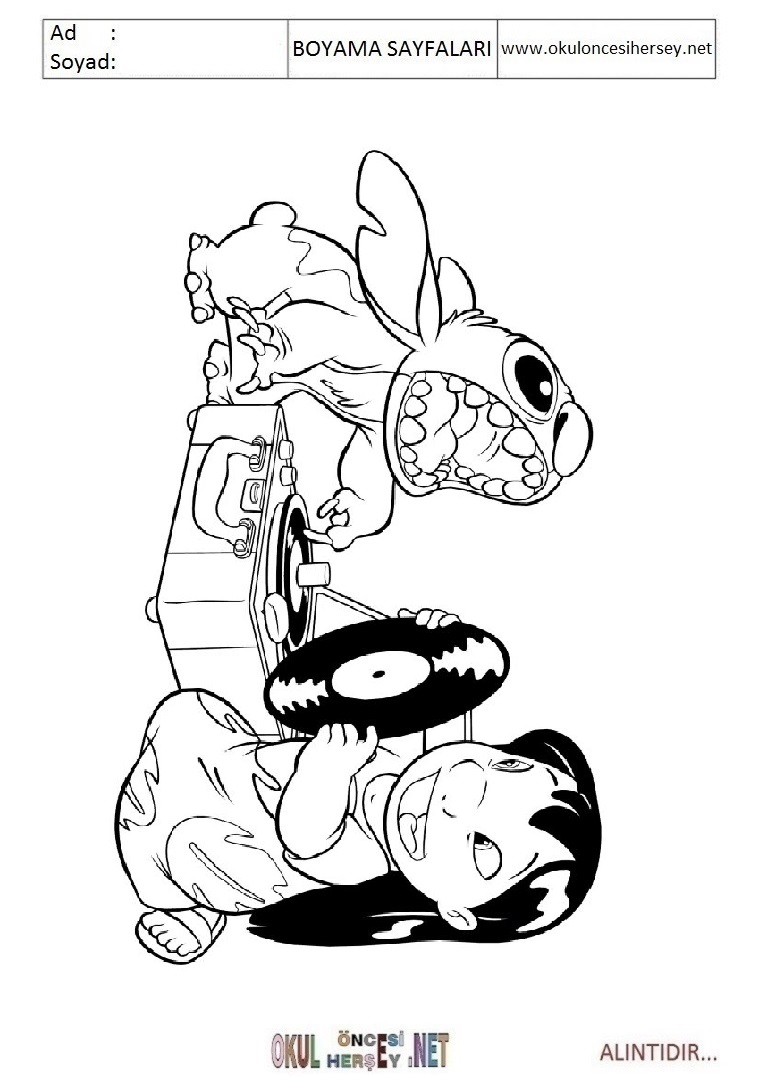 Çocuklar İçin Lilo ve Stitch Boyama Sayfaları 