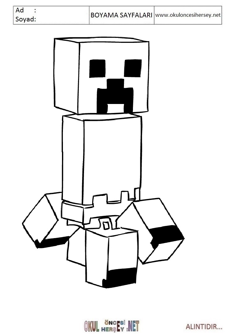 Çocuklar İçin Minecraft Boyama Sayfaları 