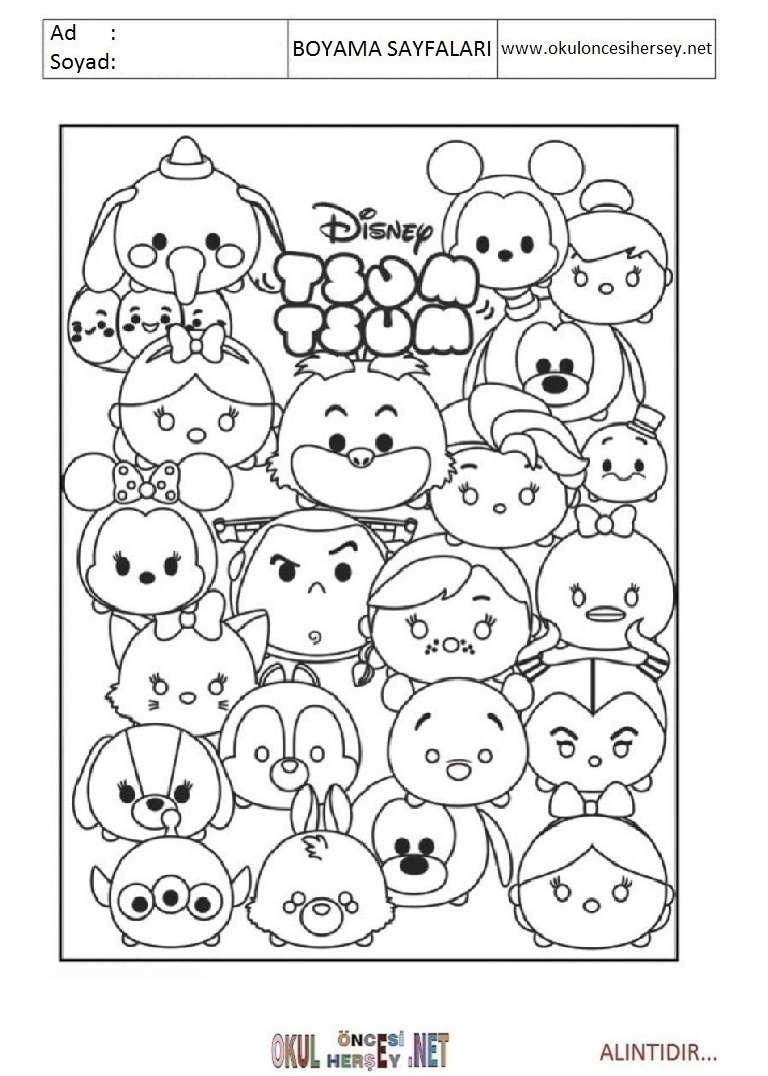 Çocuklar İçin Tsum Tsum Boyama Sayfaları 
