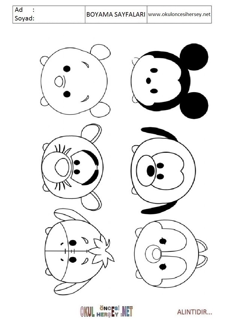 Çocuklar İçin Tsum Tsum Boyama Sayfaları 