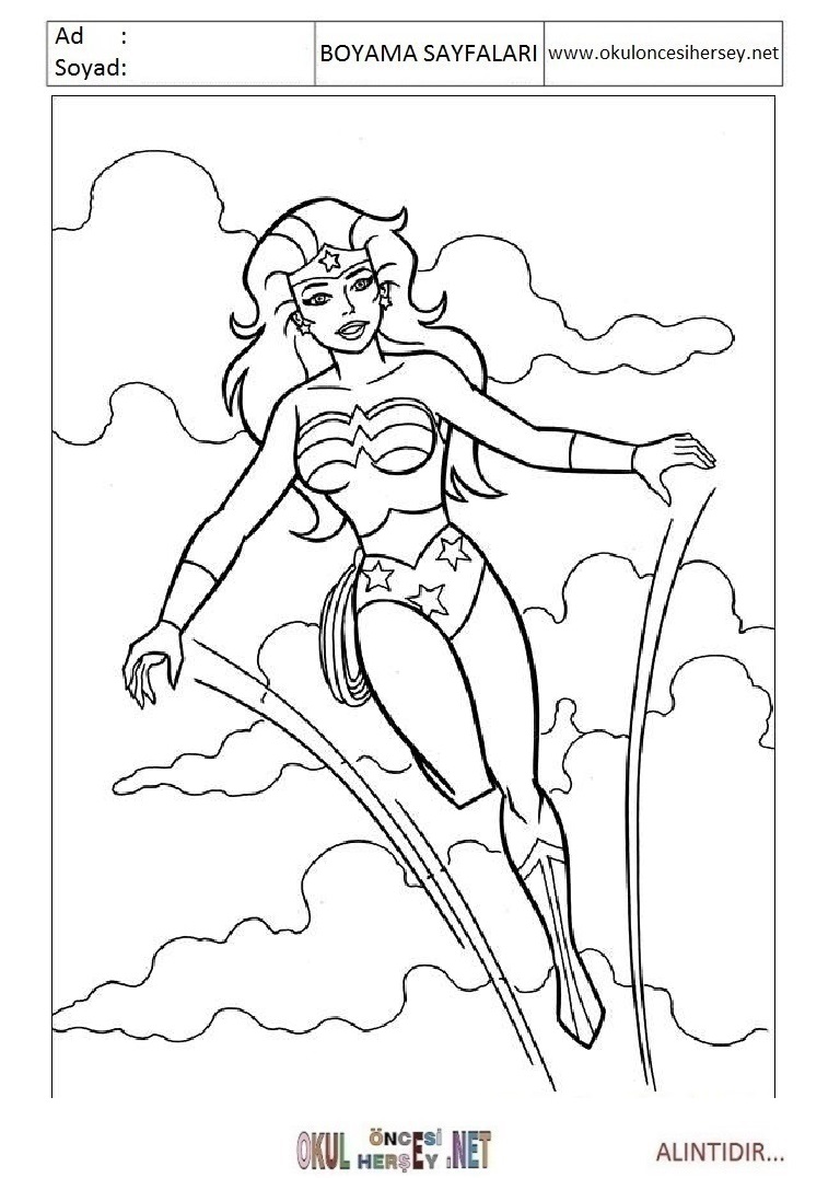 Çocuklar İçin Wonder Women Boyama Sayfaları 