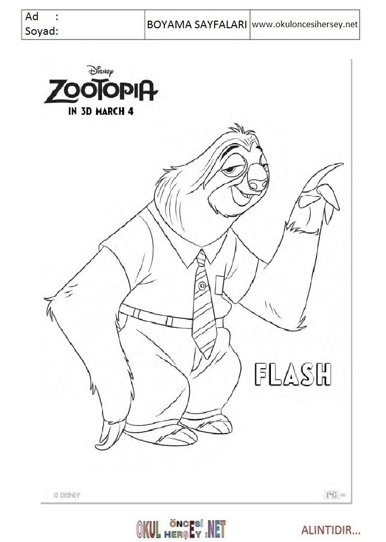 Çocuklar İçin Zootopia Boyama Sayfaları 