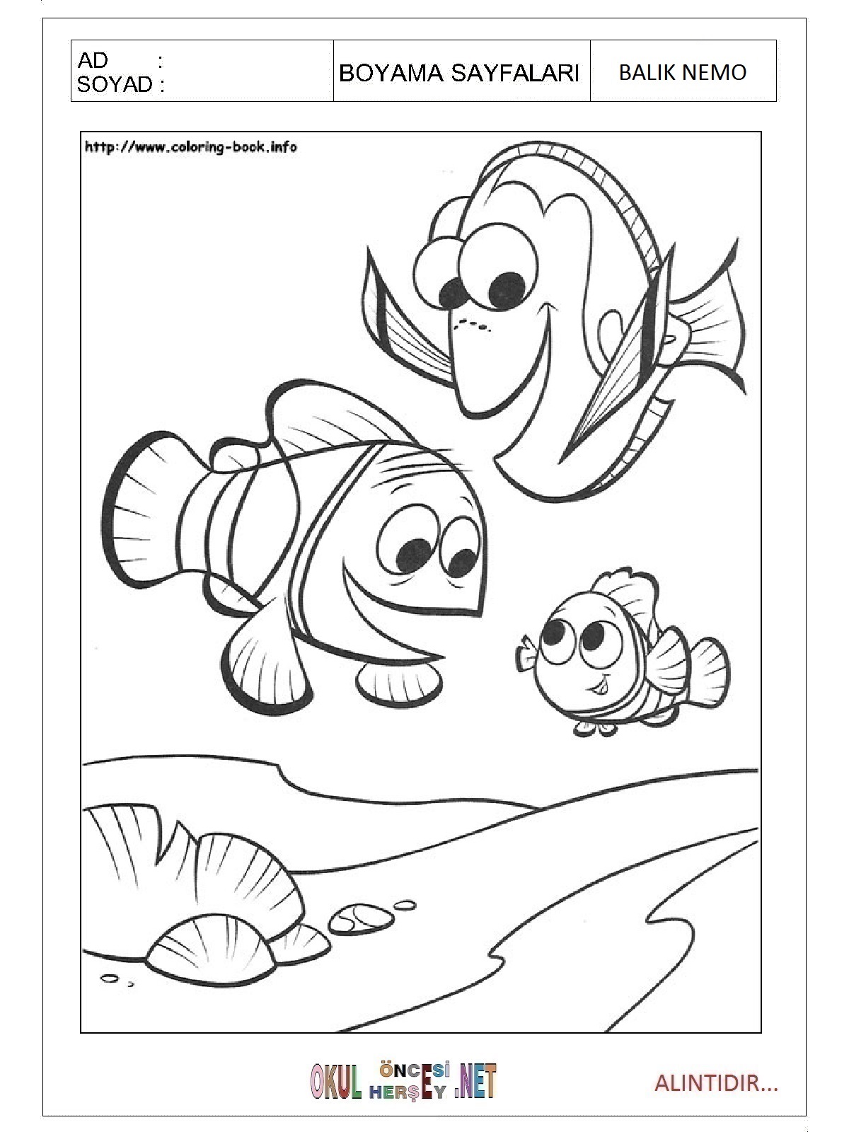 Balık Nemo boyama sayfaları