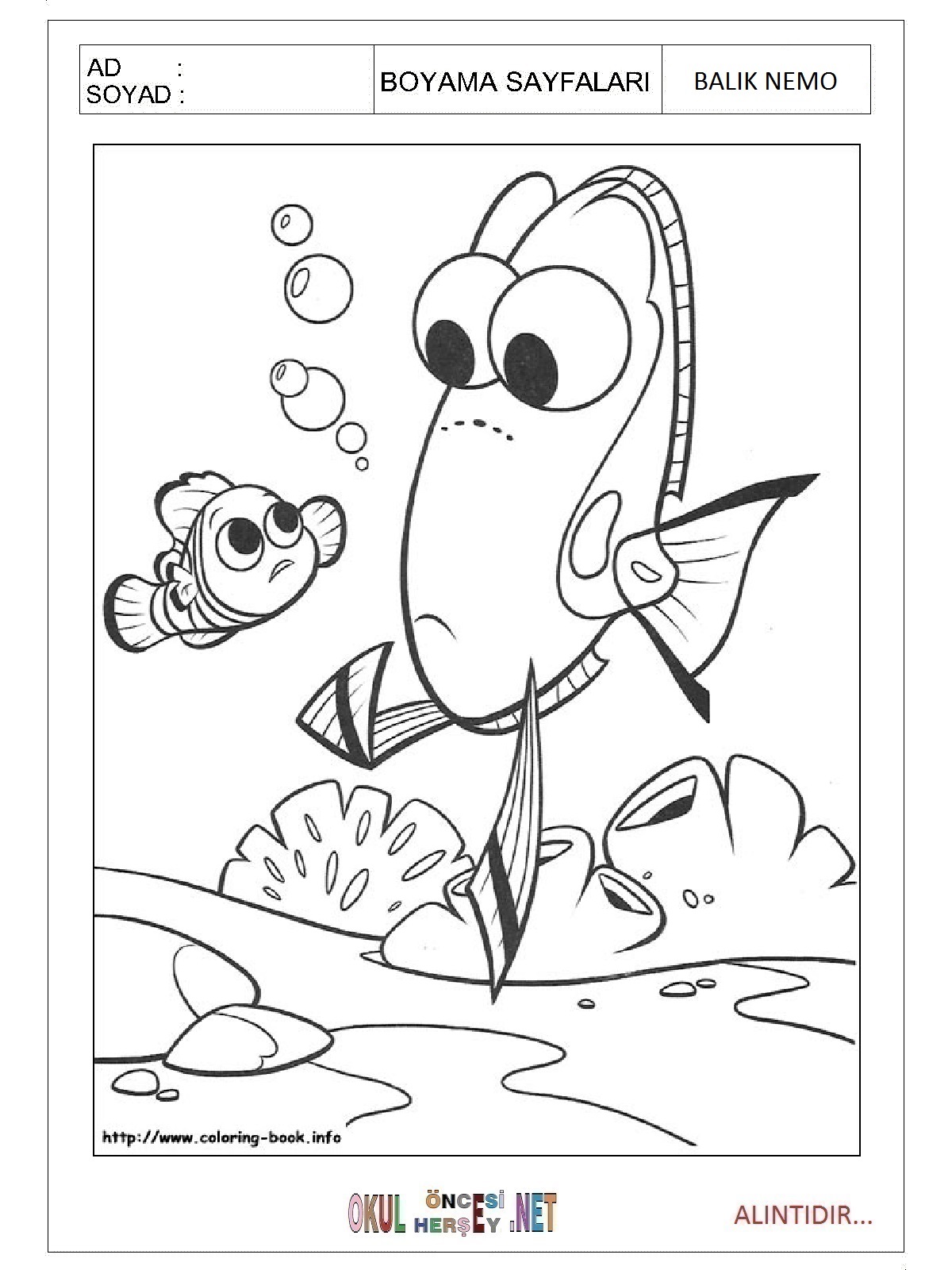 Balık Nemo boyama sayfaları
