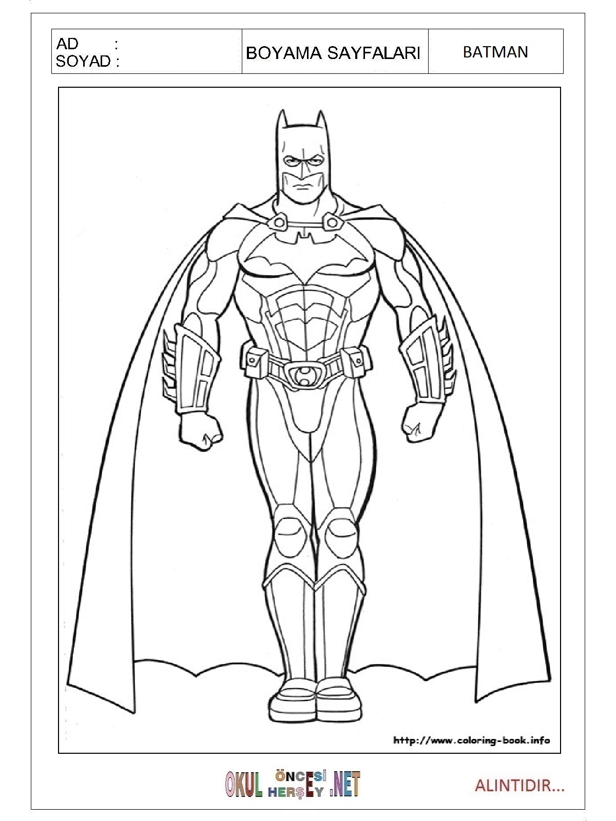 Çocuklar İçin Batman Boyama Sayfaları 