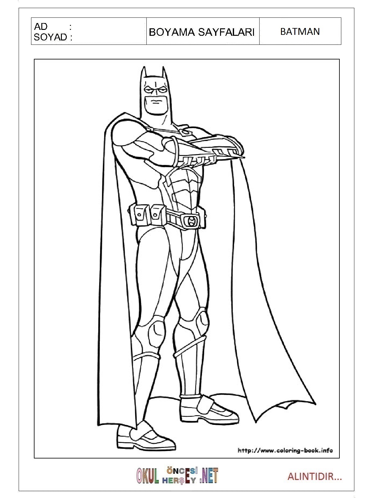 Çocuklar İçin Batman Boyama Sayfaları 