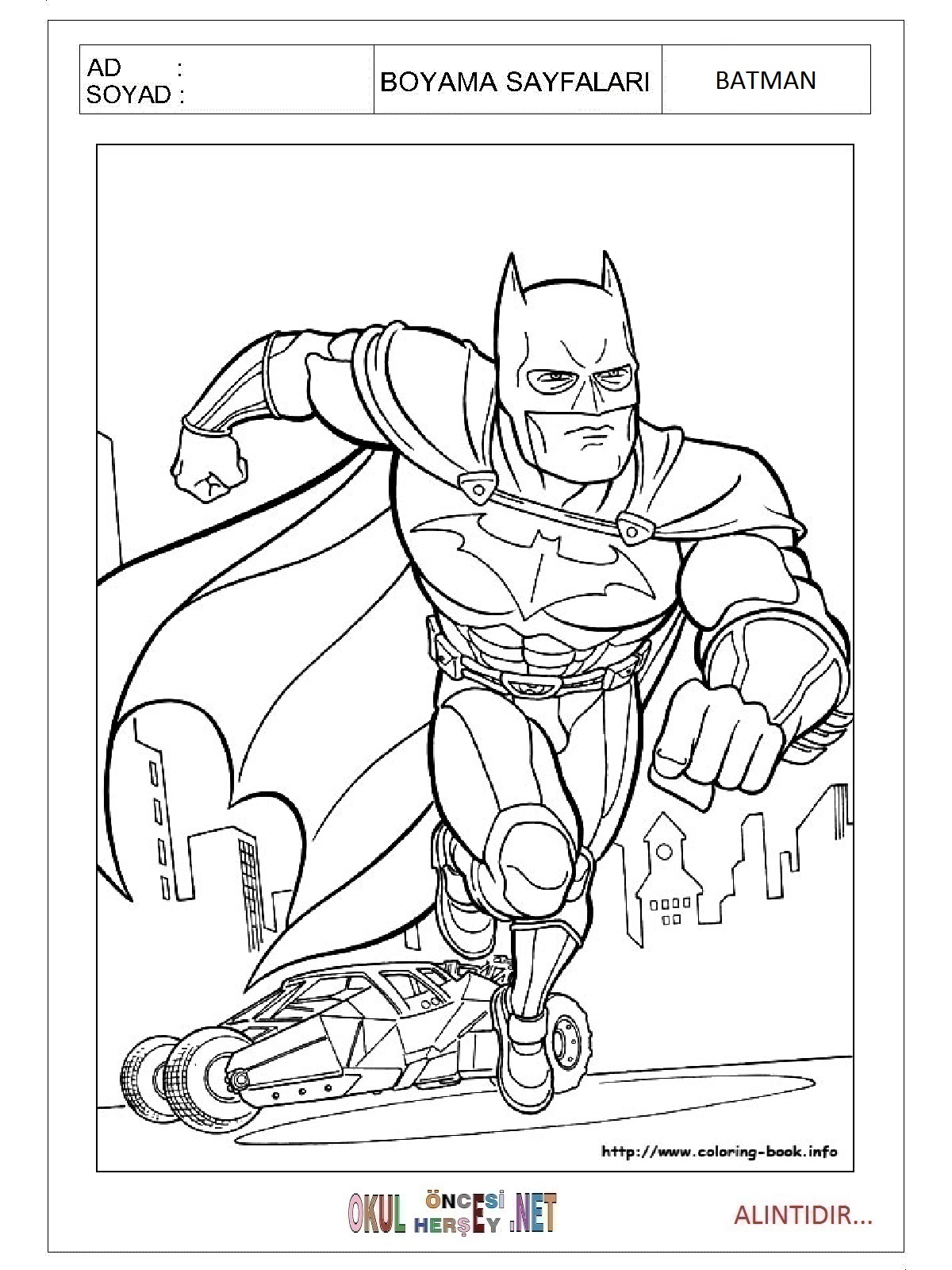Çocuklar İçin Batman Boyama Sayfaları 