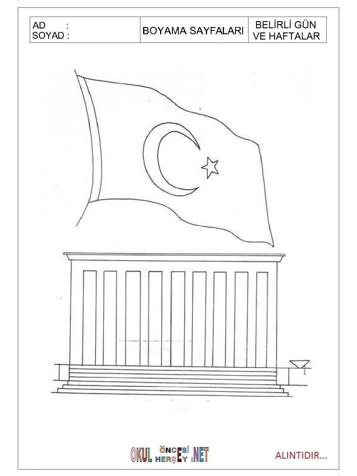 Çocuklar İçin 10-Kasım Boyama Sayfaları 