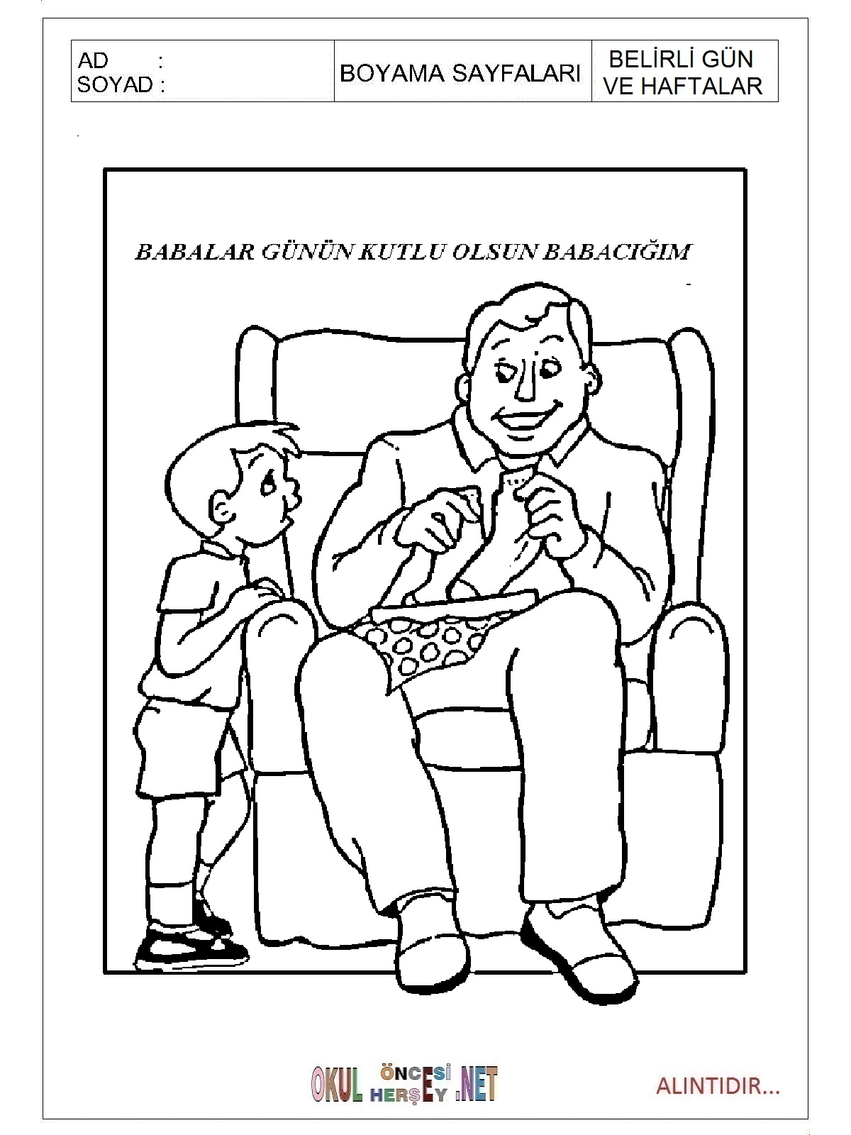 Çocuklar İçin Babalar-günü Boyama Sayfaları 
