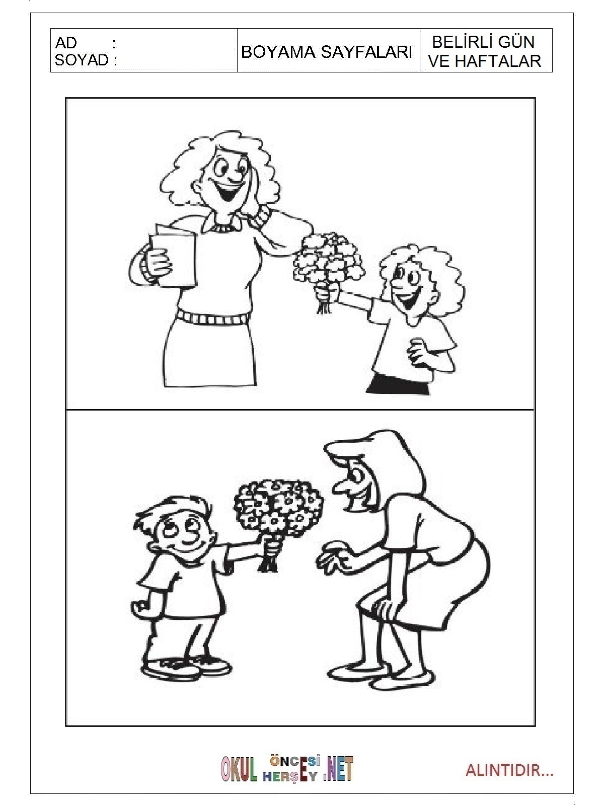 Çocuklar İçin Öğretmenler-Günü Boyama Sayfaları 