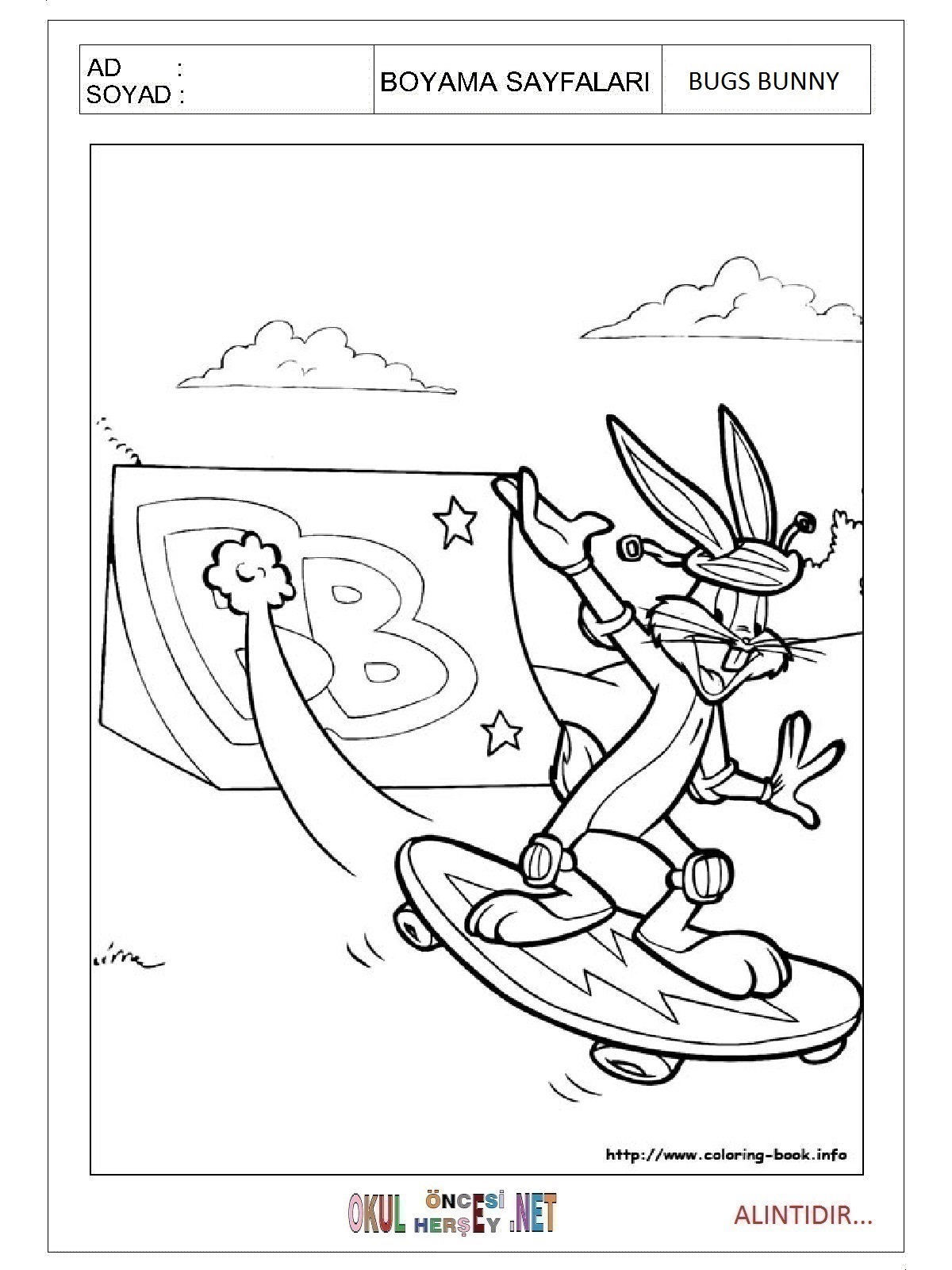 Bugs Bunny boyama sayfaları