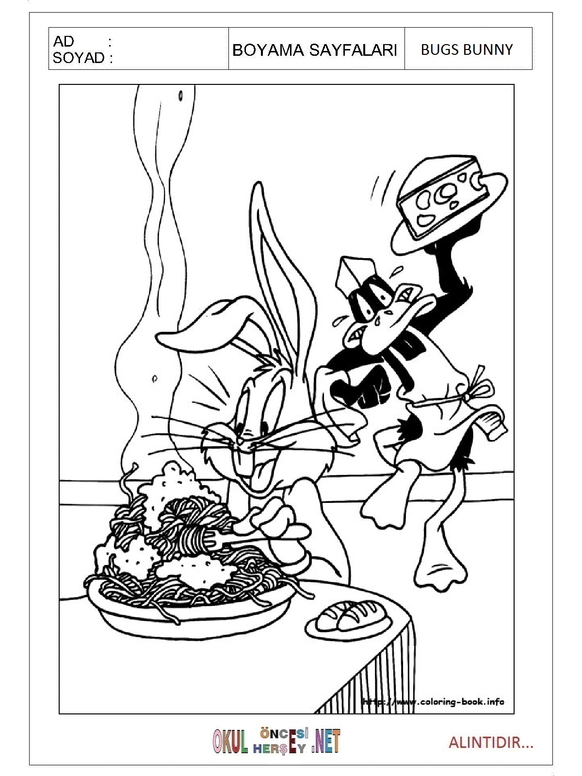 Bugs Bunny boyama sayfaları