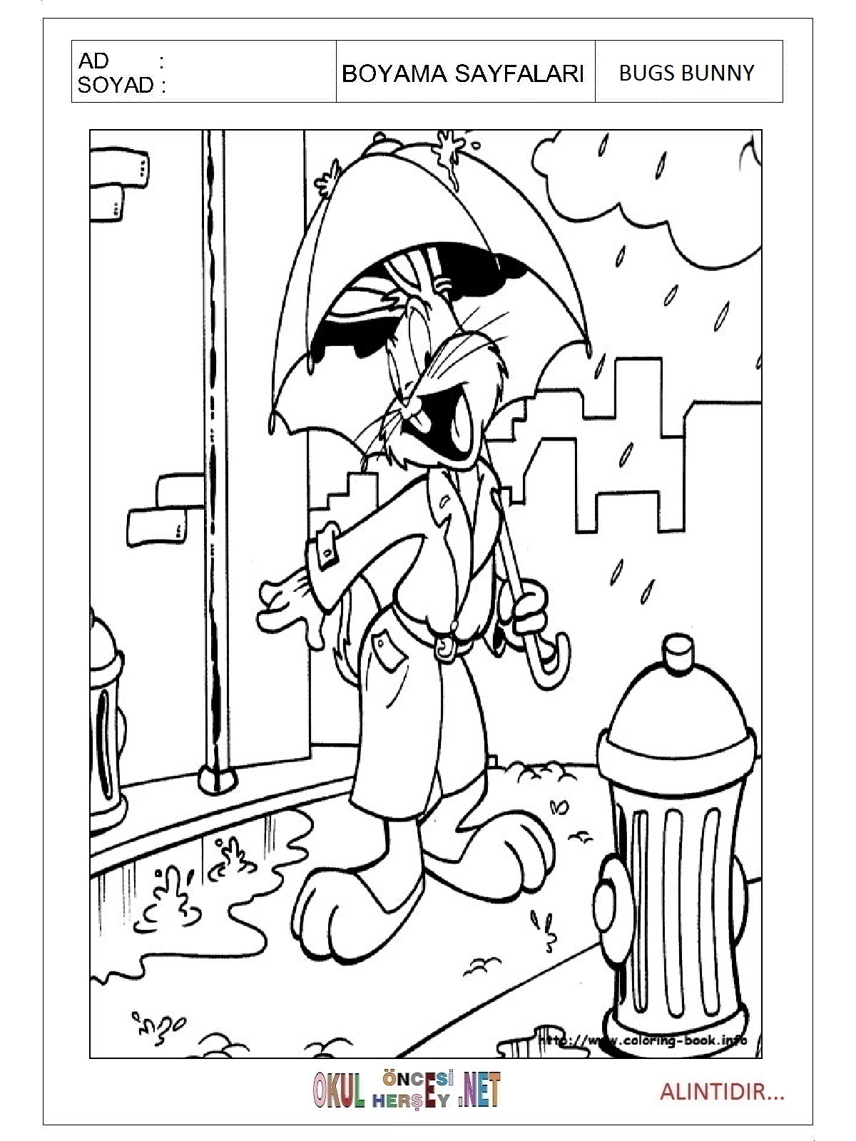 Bugs Bunny boyama sayfaları