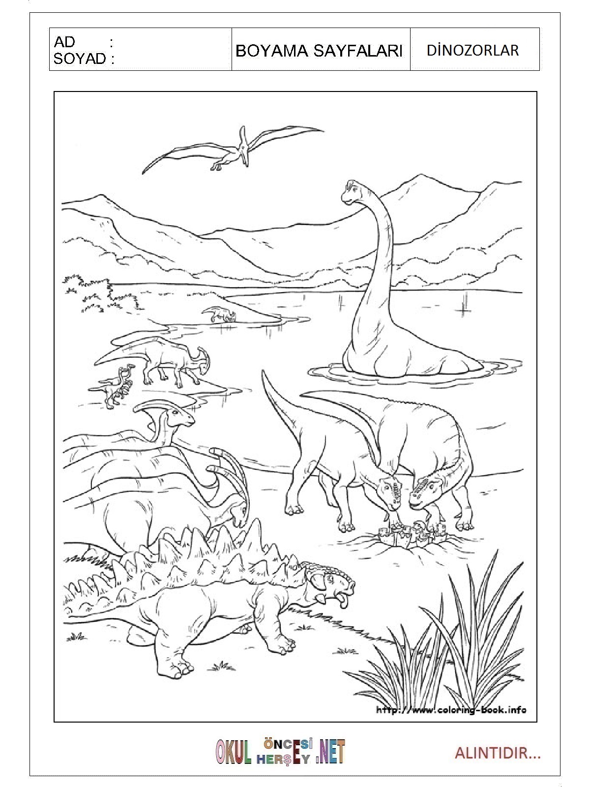 Dinozorlar boyama sayfaları