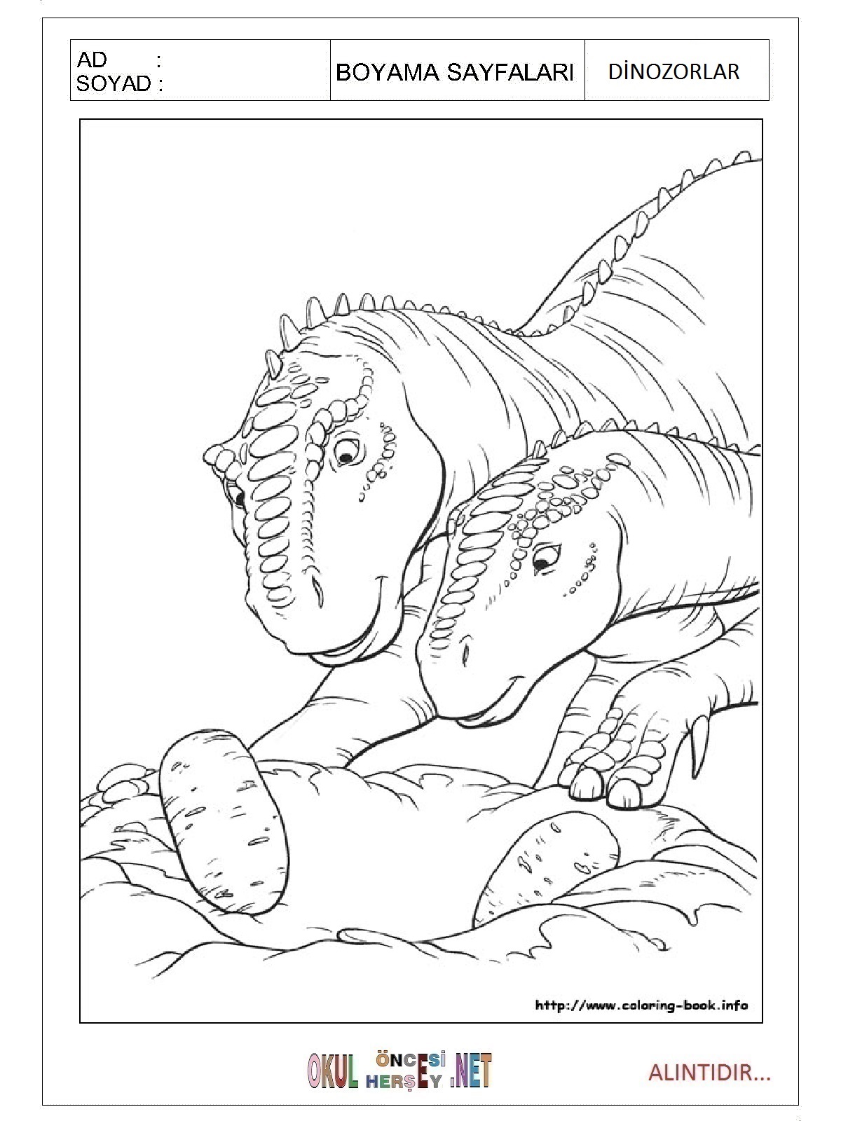 Dinozorlar boyama sayfaları