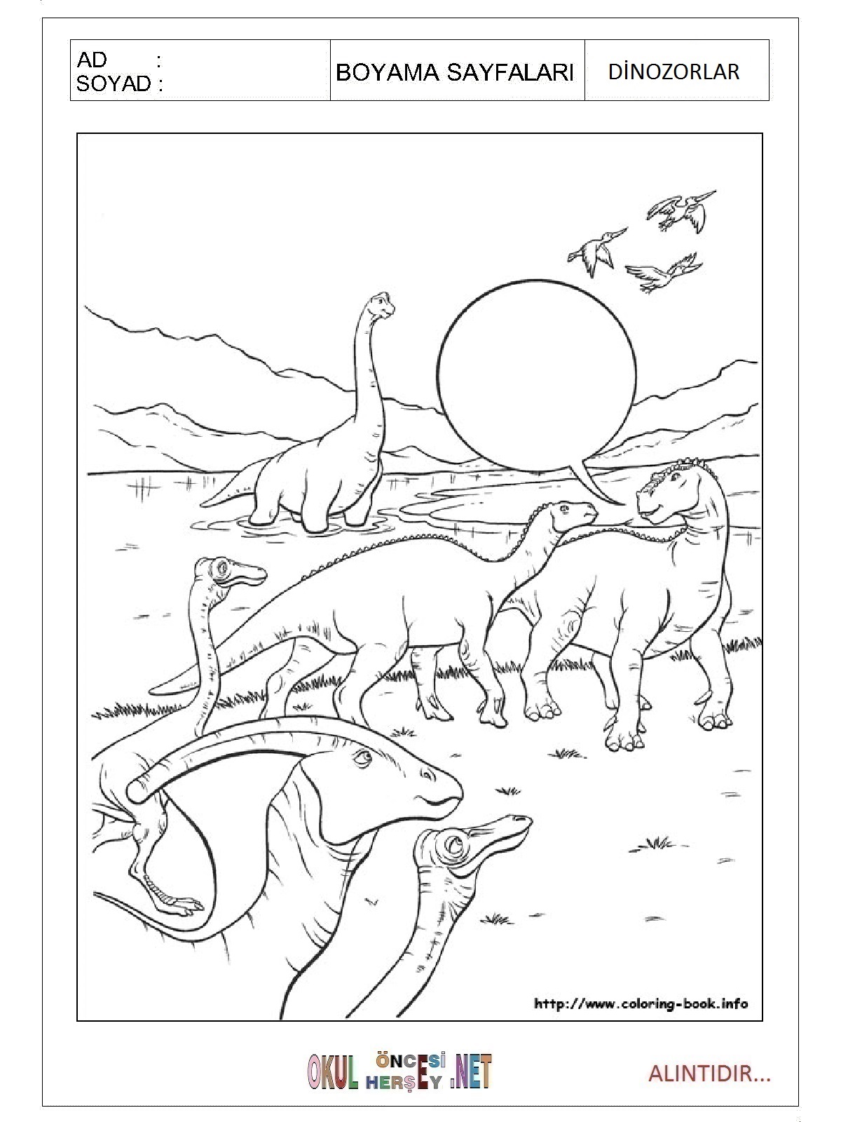 Dinozorlar boyama sayfaları