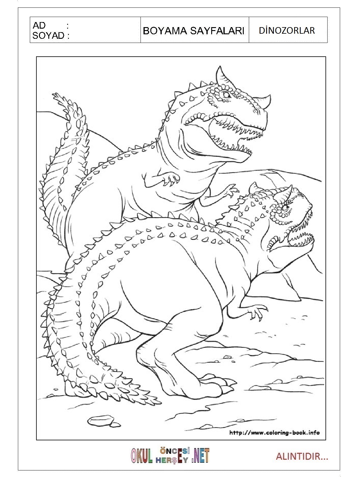 Dinozorlar boyama sayfaları