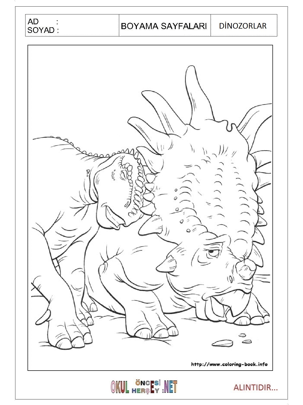 Dinozorlar boyama sayfaları