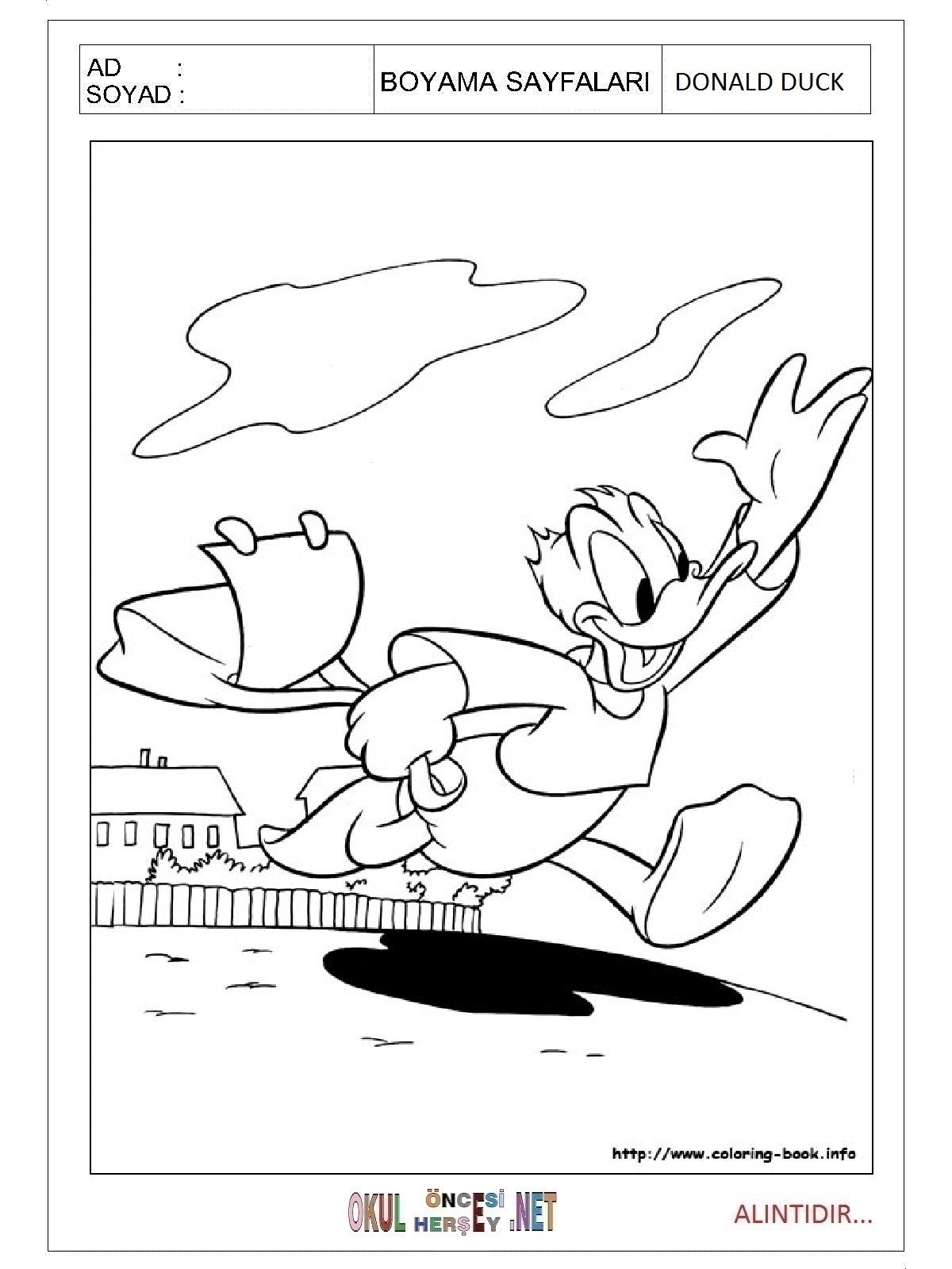 Çocuklar İçin Donald Duck Boyama Sayfaları 