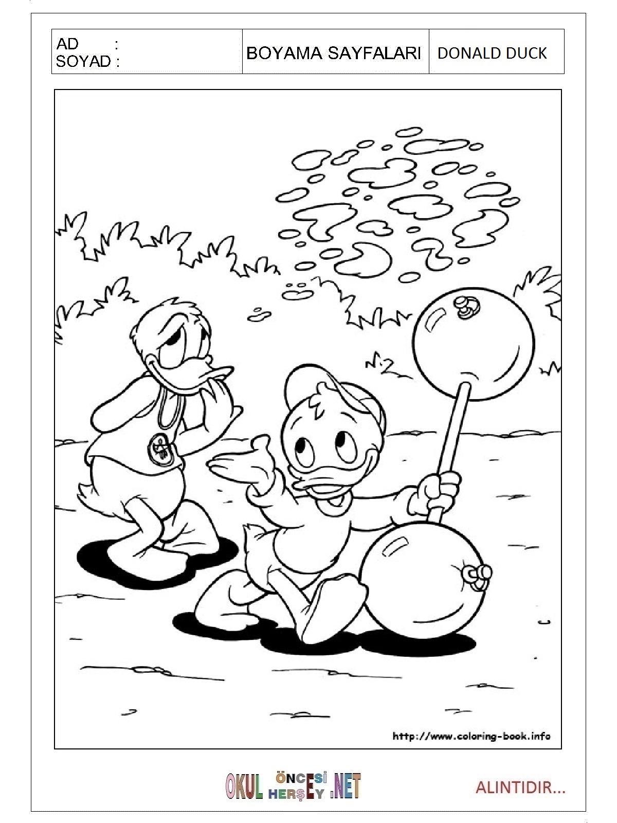 Çocuklar İçin Donald Duck Boyama Sayfaları 