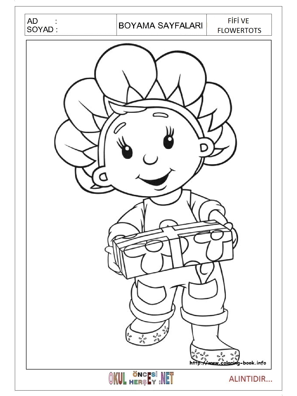 Çocuklar İçin Fifi ve Flowertots Boyama Sayfaları 