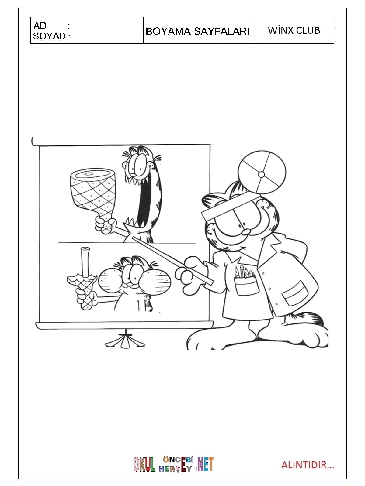 Çocuklar İçin Garfield Boyama Sayfaları 