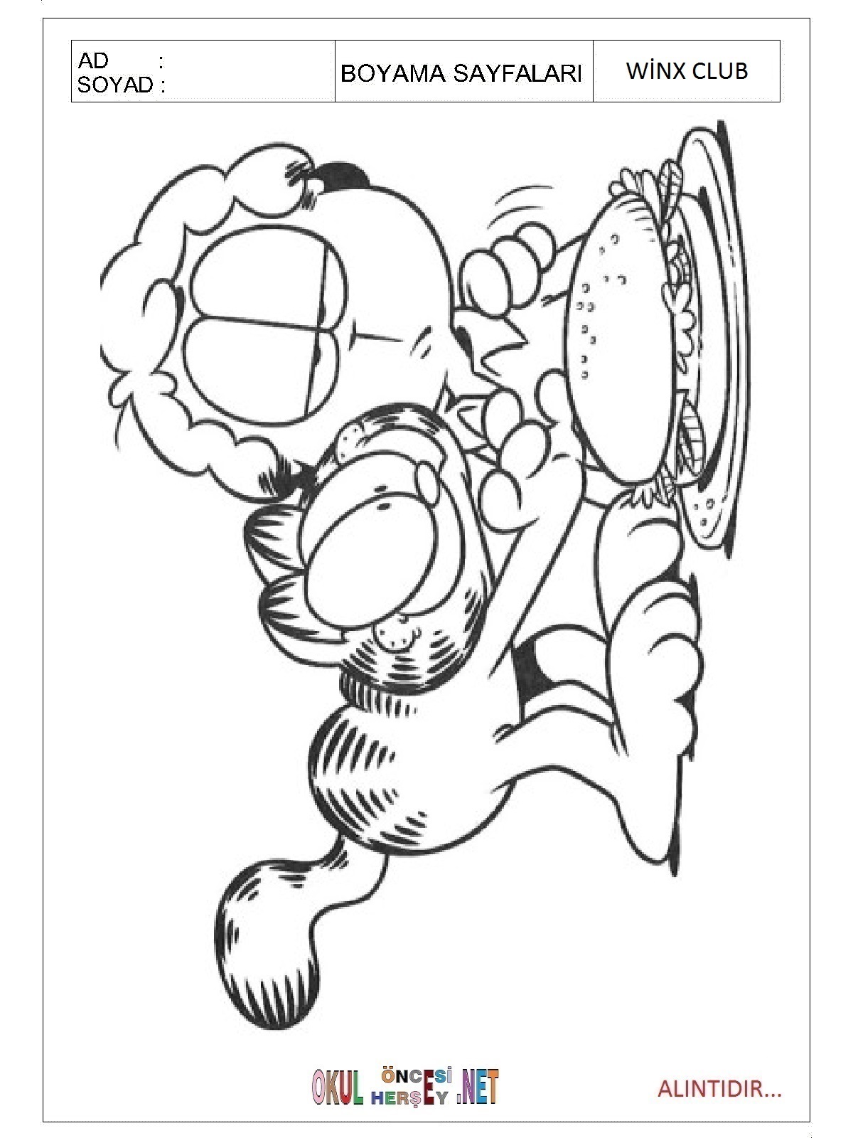 Çocuklar İçin Garfield Boyama Sayfaları 