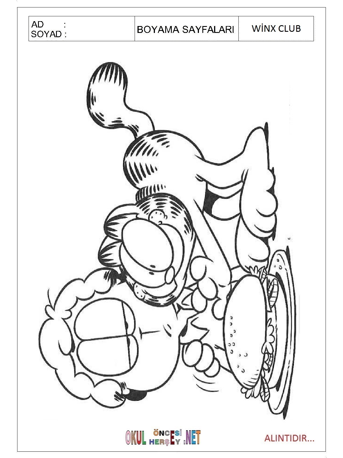 Çocuklar İçin Garfield Boyama Sayfaları 